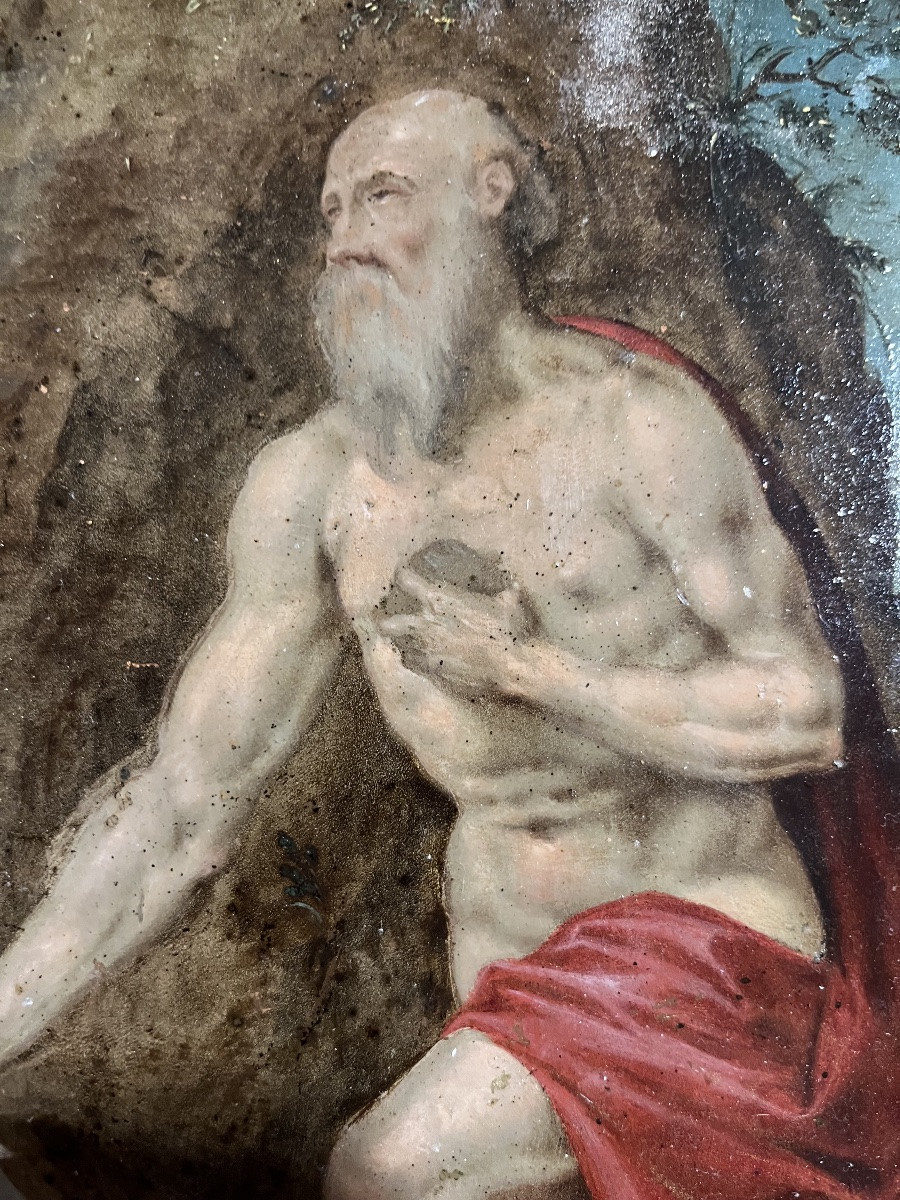 Plaque en cuivre, St Jérôme en prière, fin XVII eme. France.-photo-3