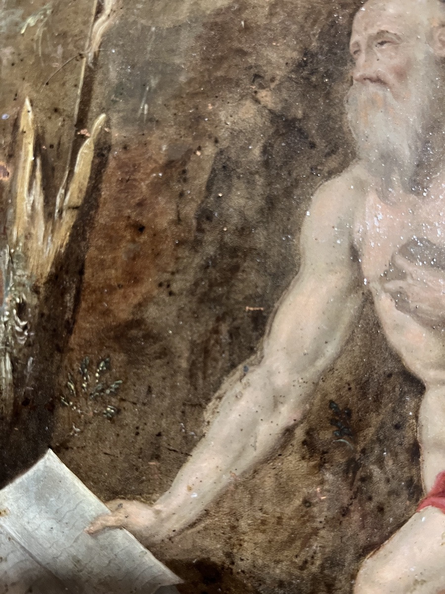 Plaque en cuivre, St Jérôme en prière, fin XVII eme. France.-photo-1
