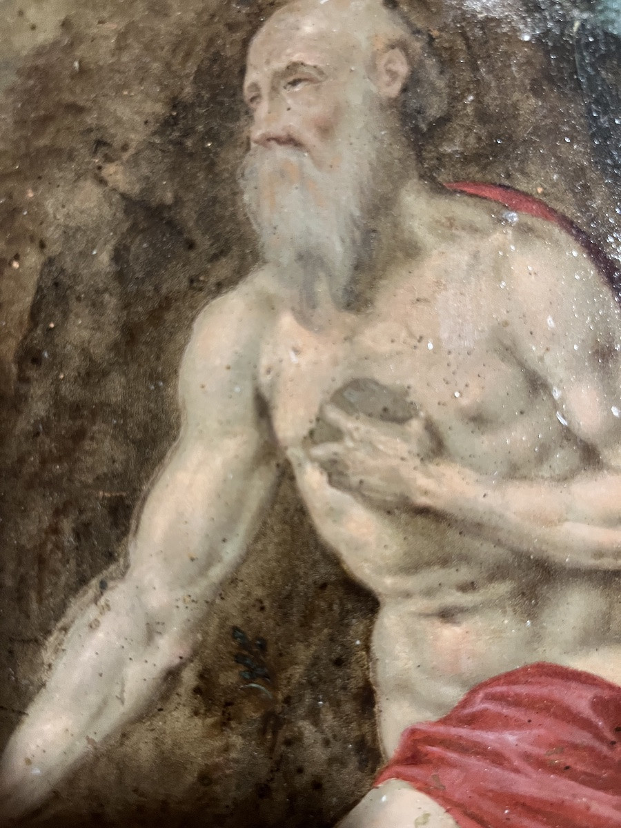 Plaque en cuivre, St Jérôme en prière, fin XVII eme. France.-photo-3