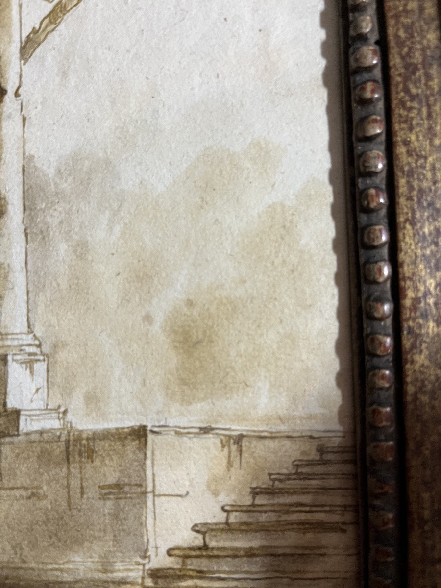 Dessin XVIII eme, ruines romaines animées. Cadre 18 eme.-photo-4