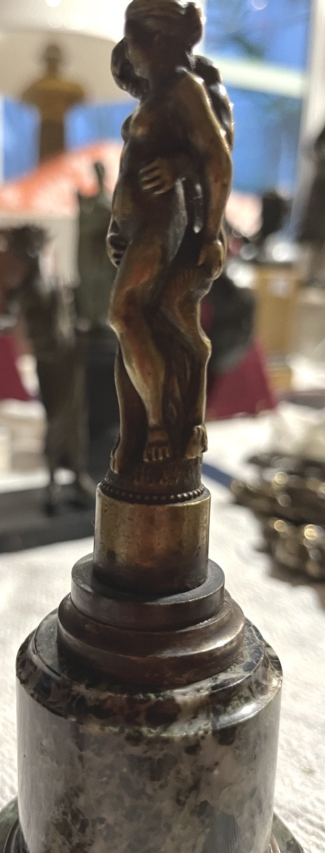 Bronze Statuette, Slightly Erotic Subject, Satyr And Nude Young Girl. 19th Century.-photo-3