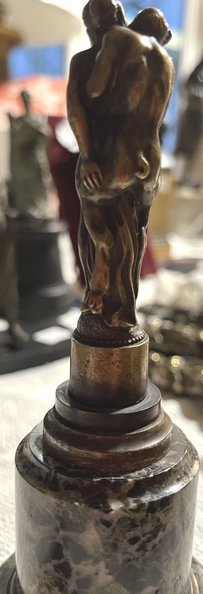 Bronze Statuette, Slightly Erotic Subject, Satyr And Nude Young Girl. 19th Century.-photo-4