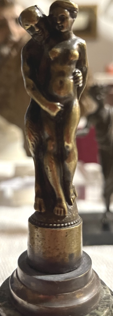 Bronze Statuette, Slightly Erotic Subject, Satyr And Nude Young Girl. 19th Century.-photo-1