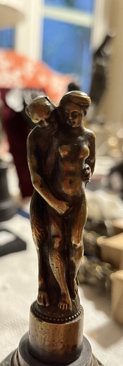 Bronze Statuette, Slightly Erotic Subject, Satyr And Nude Young Girl. 19th Century.-photo-4