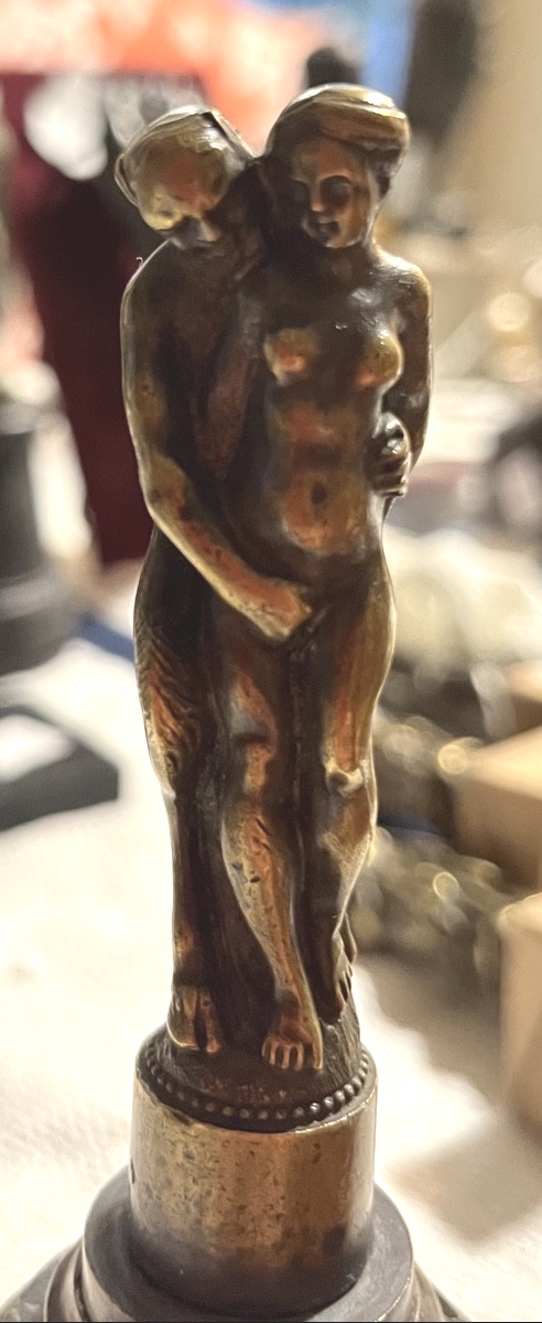 Bronze Statuette, Slightly Erotic Subject, Satyr And Nude Young Girl. 19th Century.
