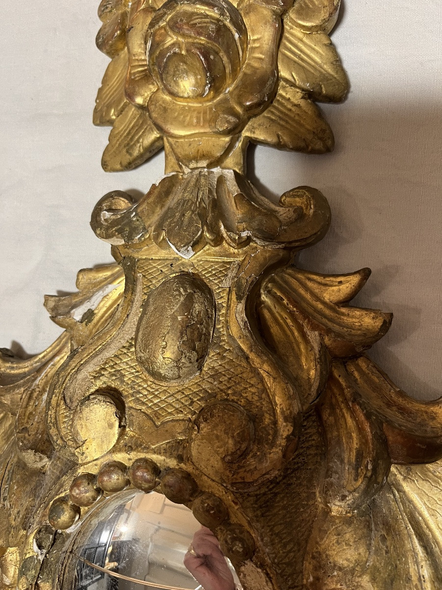 Large 18th-century Gilded Wooden Reliquary, Transformed Into A Mirror. Italy.-photo-1