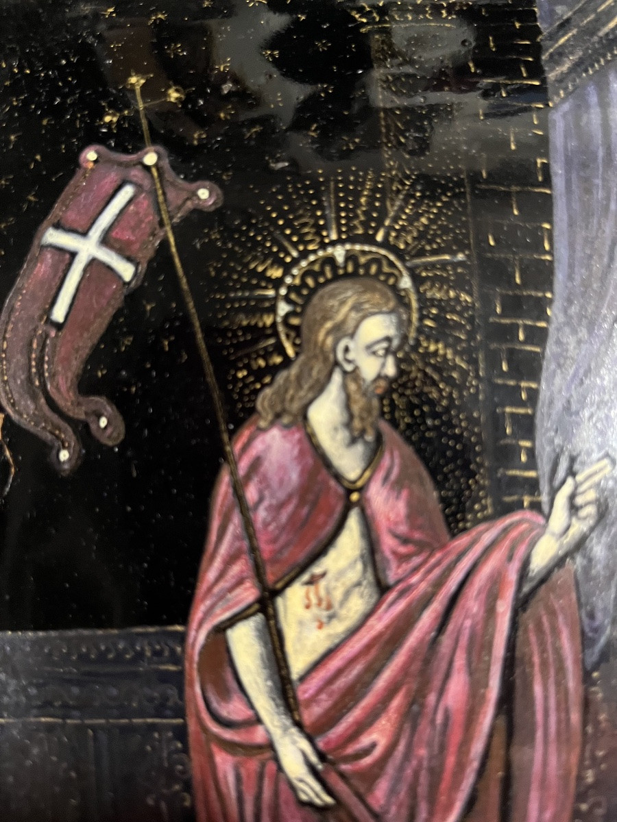Plaque de Limoges, XVII eme siècle. Le Christ ressuscité, apparaît à la Vierge. -photo-3