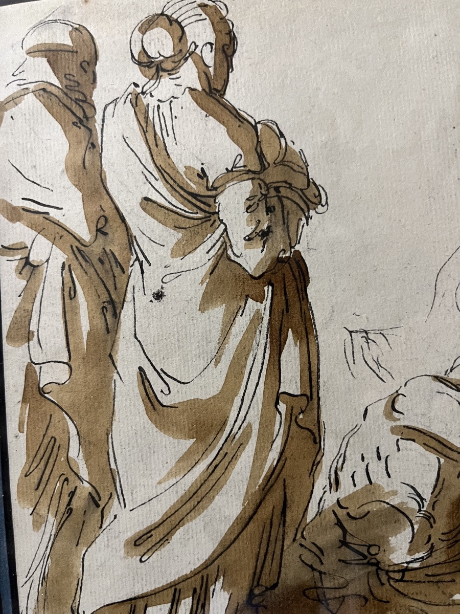 Drawing In Brown Ink And Ink Wash. Italy, 17th Century.-photo-3