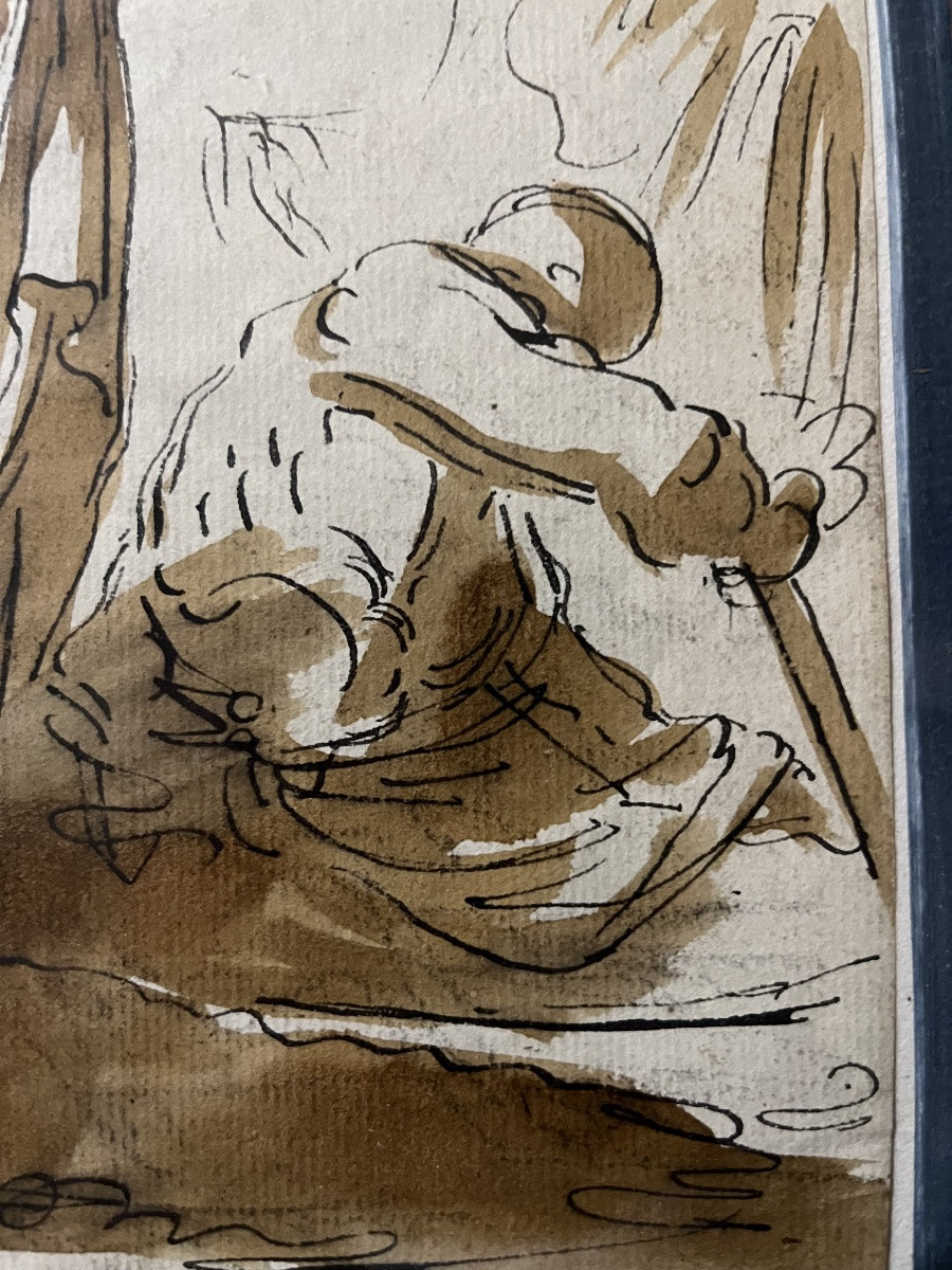 Drawing In Brown Ink And Ink Wash. Italy, 17th Century.-photo-4