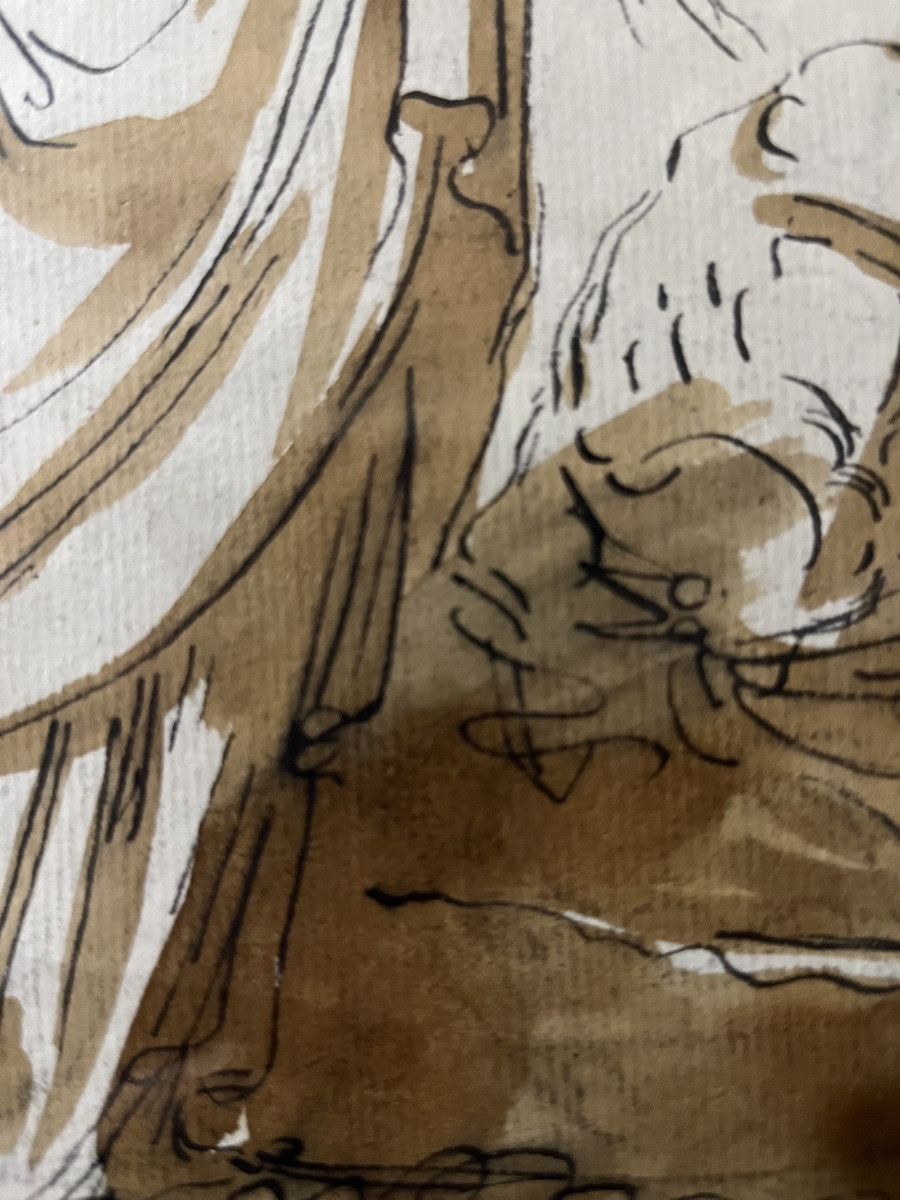 Drawing In Brown Ink And Ink Wash. Italy, 17th Century.-photo-1