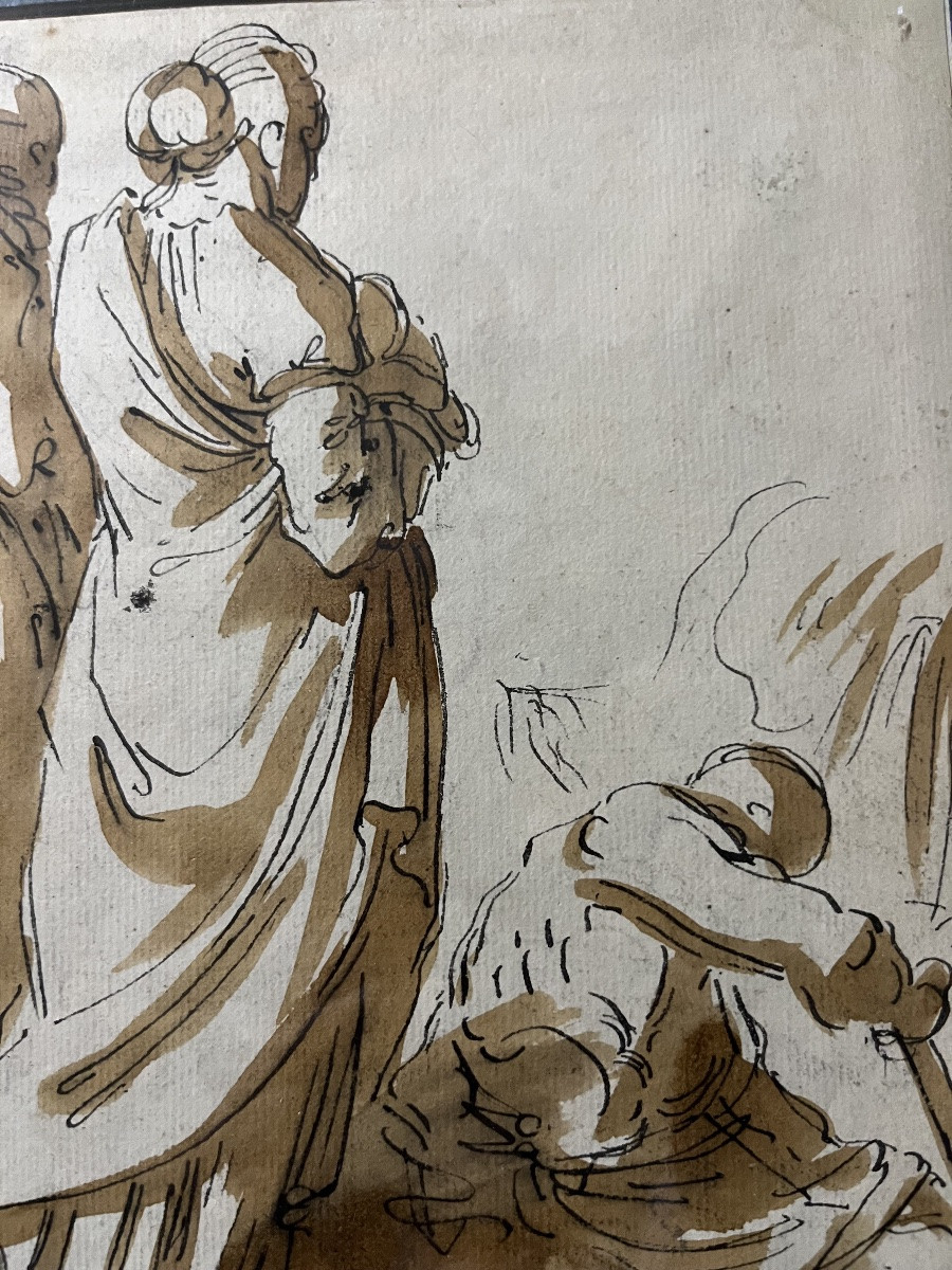 Drawing In Brown Ink And Ink Wash. Italy, 17th Century.-photo-2