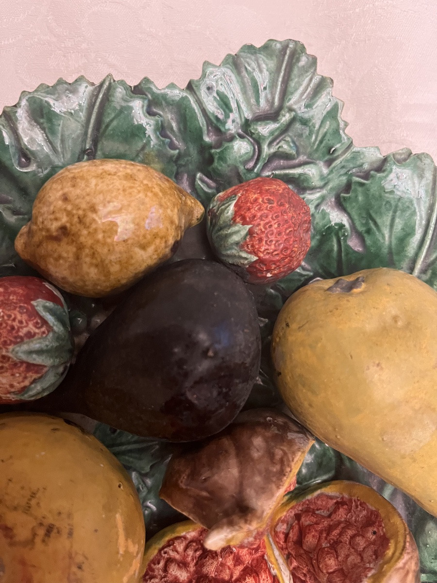 Large Slipware Piece, Late 19th Or Early 20th Century. Fruits.f-photo-3