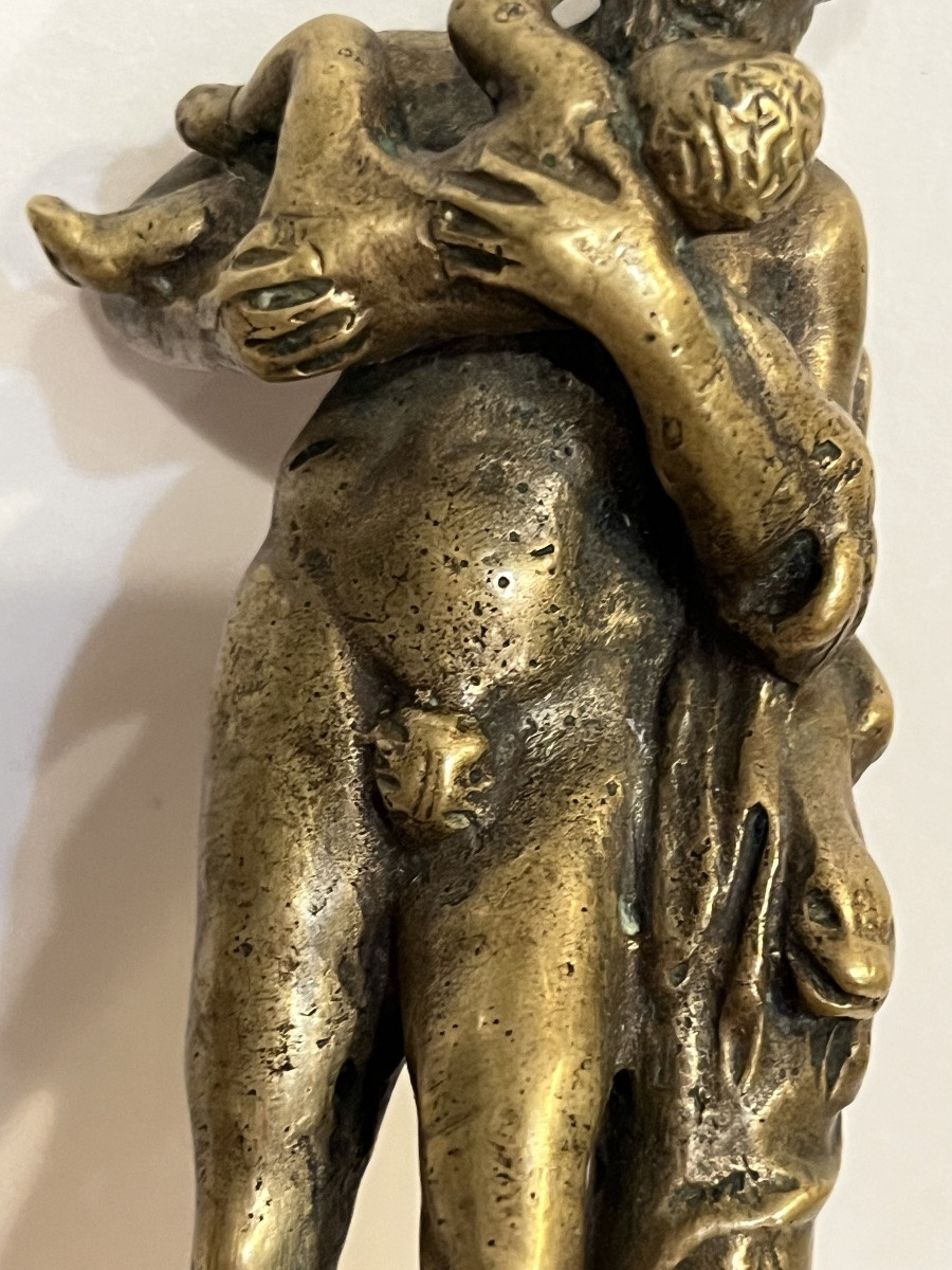 Bronze Statuette, Silenus Carrying A Child. Grand Tour, 19th Century. Italy.-photo-1