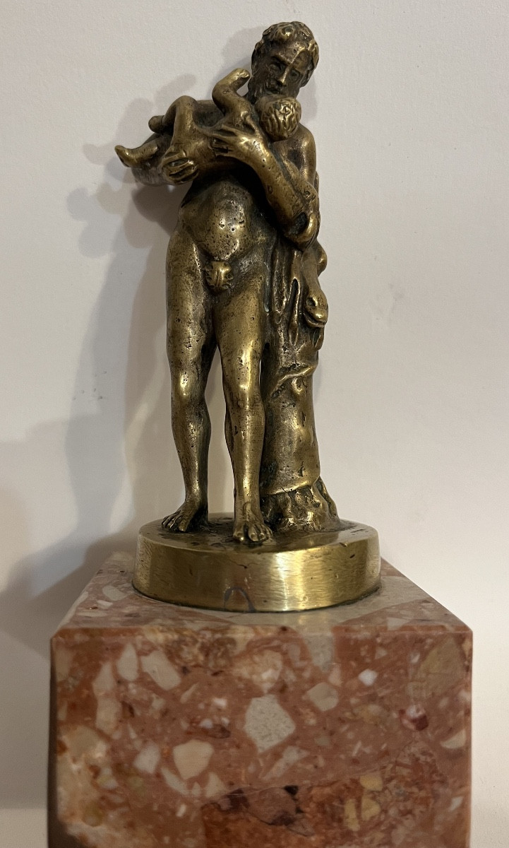 Bronze Statuette, Silenus Carrying A Child. Grand Tour, 19th Century. Italy.