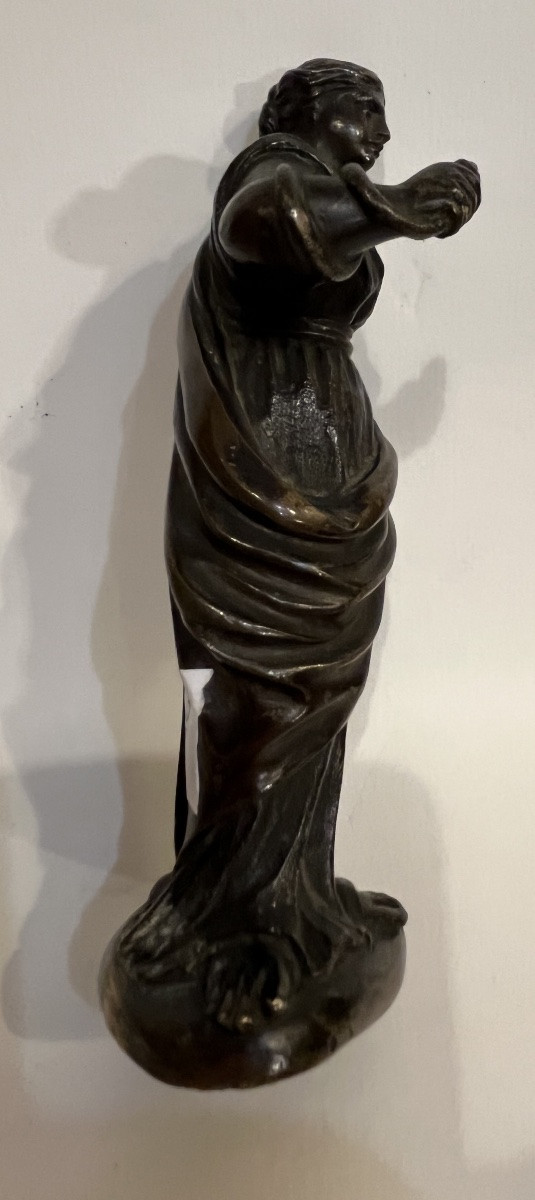 Bronze Statuette, Depicting A Young Woman Dressed In Antique Style, Holding A Mirror. -photo-2