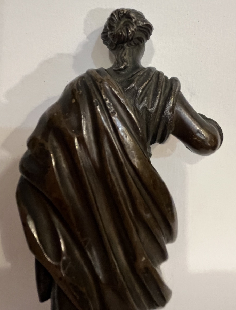 Bronze Statuette, Depicting A Young Woman Dressed In Antique Style, Holding A Mirror. -photo-3