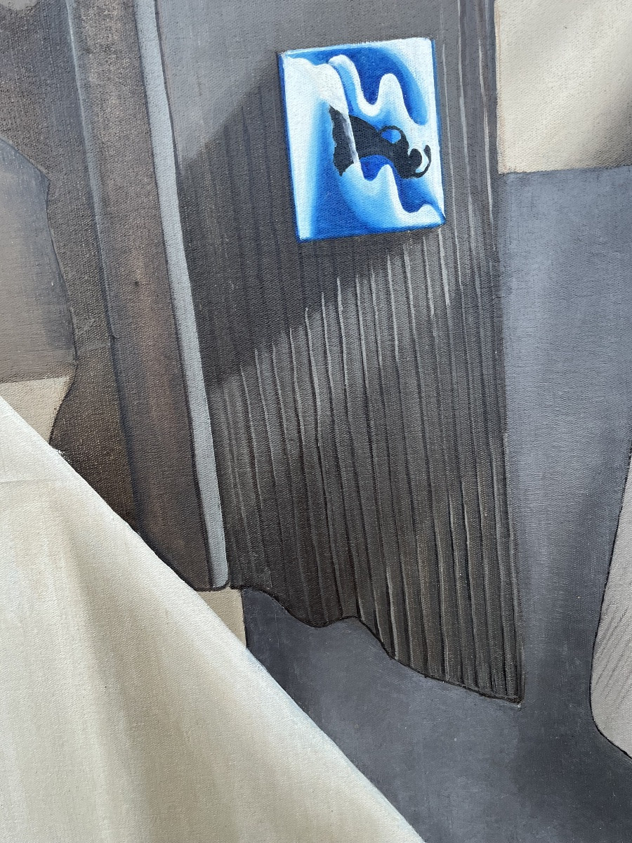 Grande huile sur toile, trompe l’œil , vers 1990, sujet portant sur les cigarettes Gitanes.-photo-2