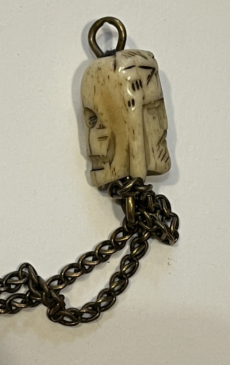Crucifix, Wood And Bronze, With An Ivory Rosary Bead, Skull And Face Of Christ.-photo-4