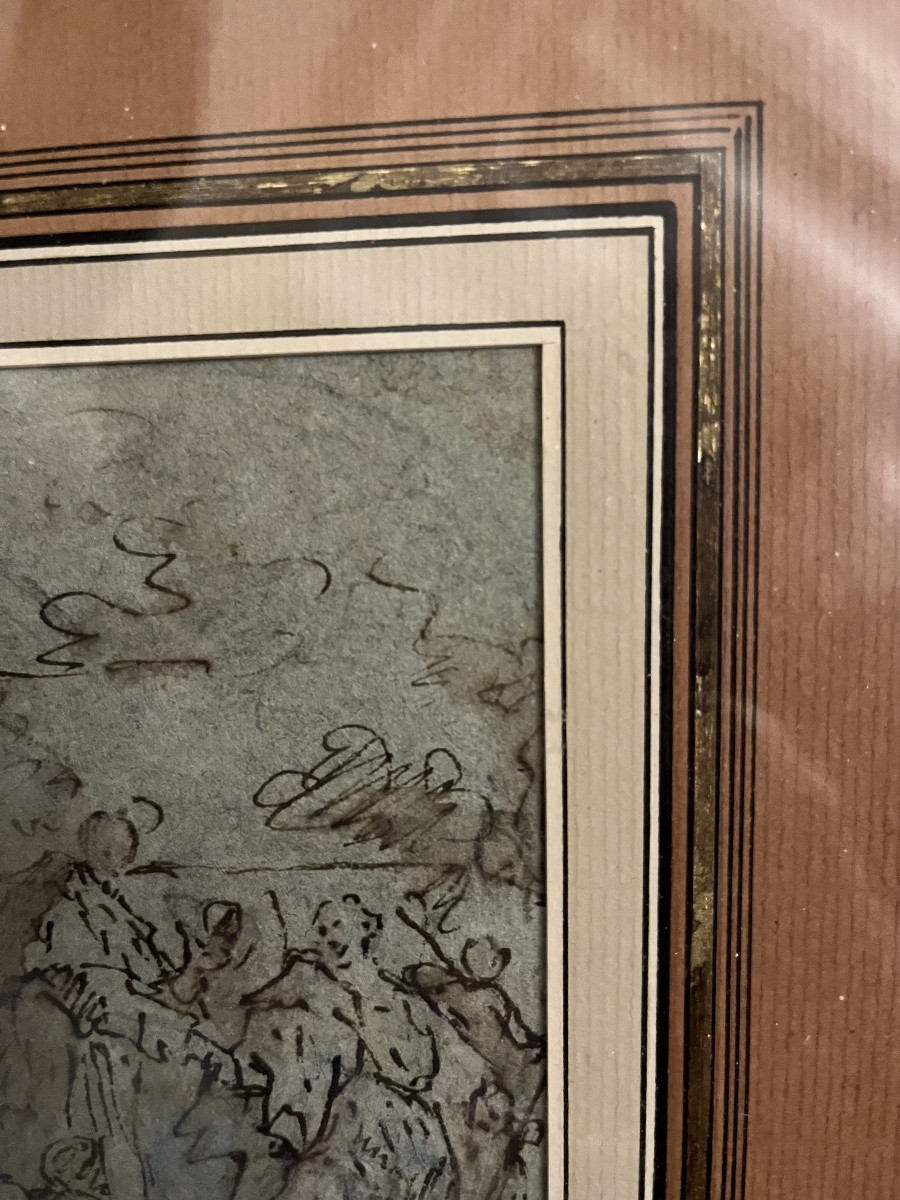 Italian Drawing, Brown Pen, Venice 17th Century. Religious Scene.-photo-3