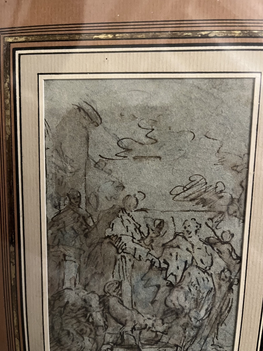 Italian Drawing, Brown Pen, Venice 17th Century. Religious Scene.-photo-4