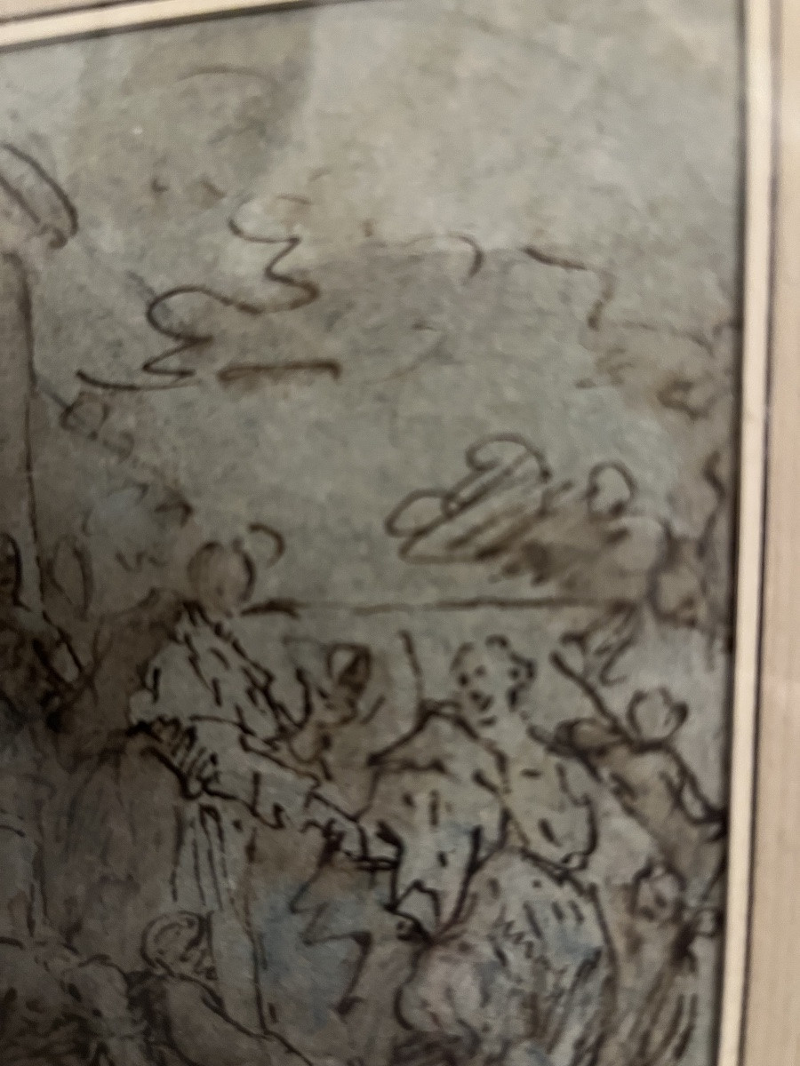 Italian Drawing, Brown Pen, Venice 17th Century. Religious Scene.-photo-2