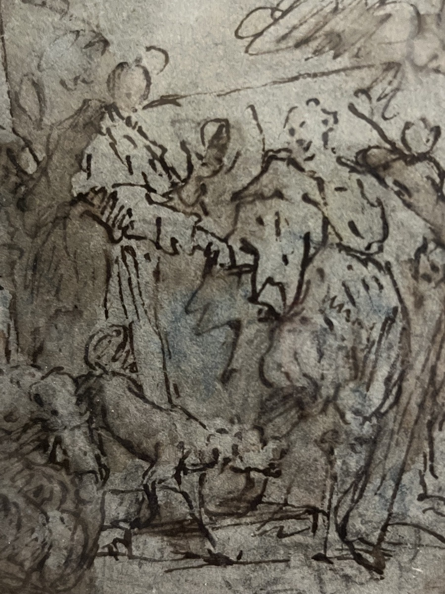 Italian Drawing, Brown Pen, Venice 17th Century. Religious Scene.-photo-3