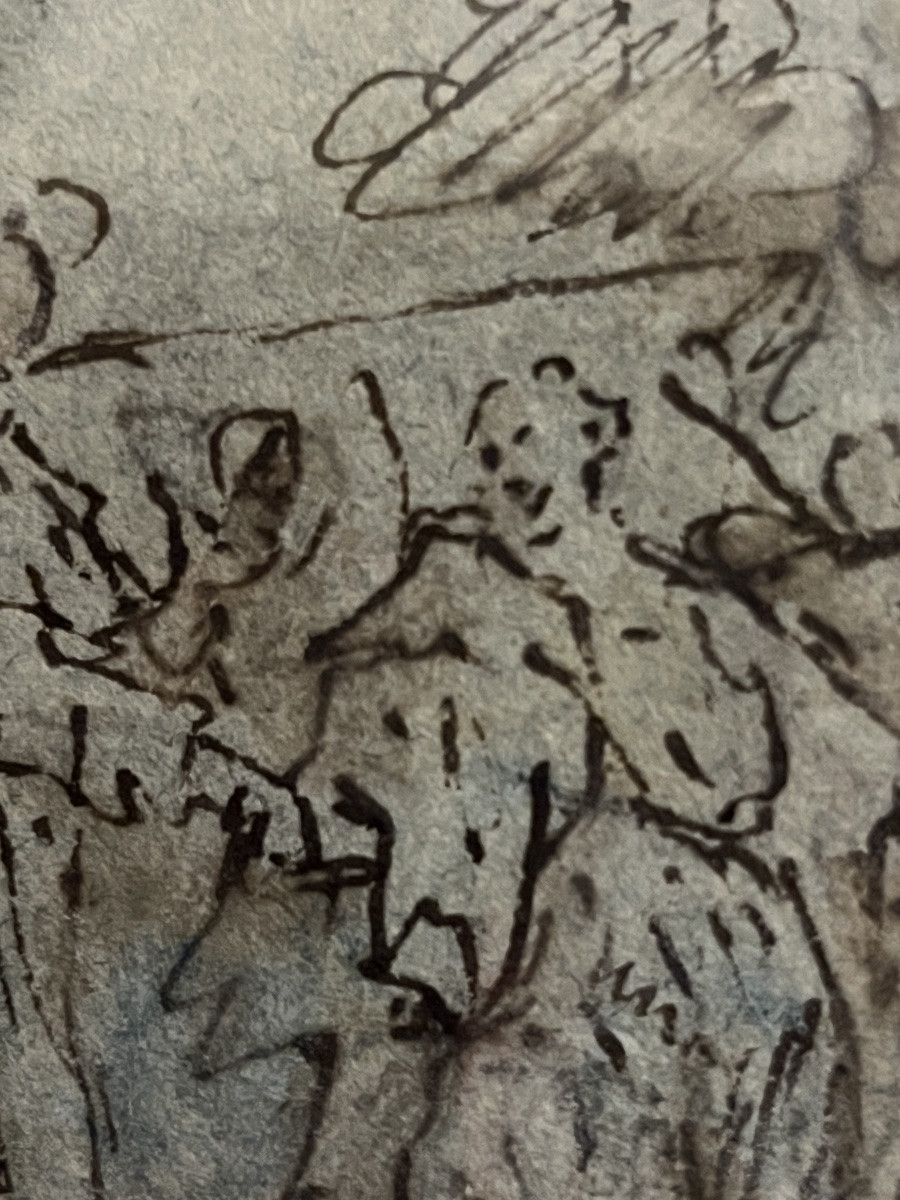 Italian Drawing, Brown Pen, Venice 17th Century. Religious Scene.-photo-4