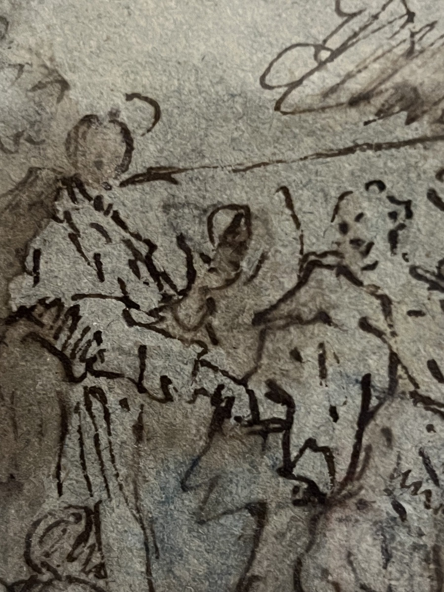 Italian Drawing, Brown Pen, Venice 17th Century. Religious Scene.-photo-5