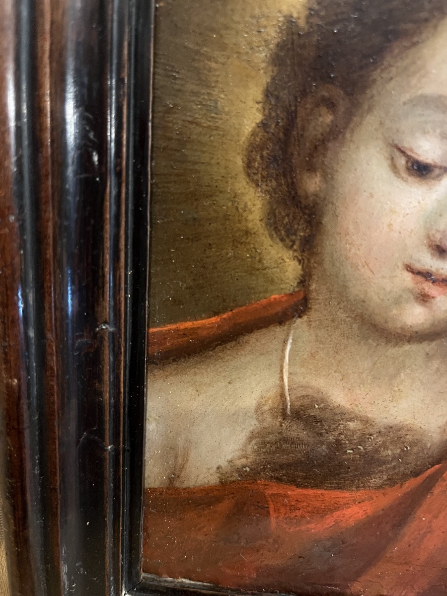 Huile sur cuivre, XVII eme siècle, St Jean Baptiste enfant.-photo-1