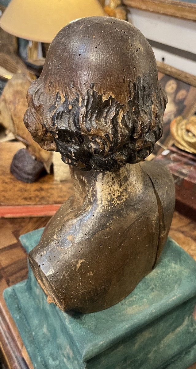Buste en bois sculpté de saint homme, fin XVII ème siecle . France ou Italie -photo-3