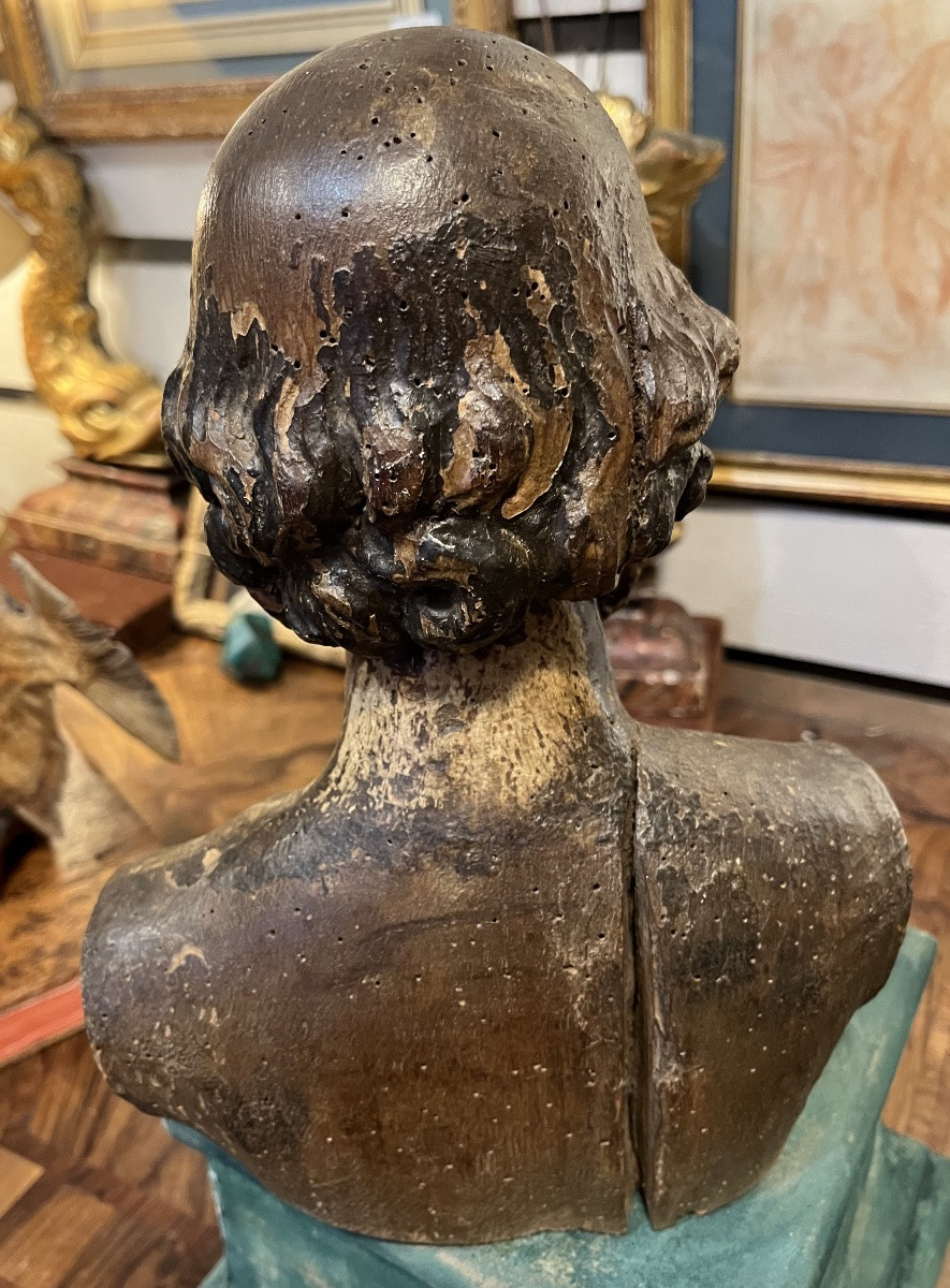 Buste en bois sculpté de saint homme, fin XVII ème siecle . France ou Italie -photo-4