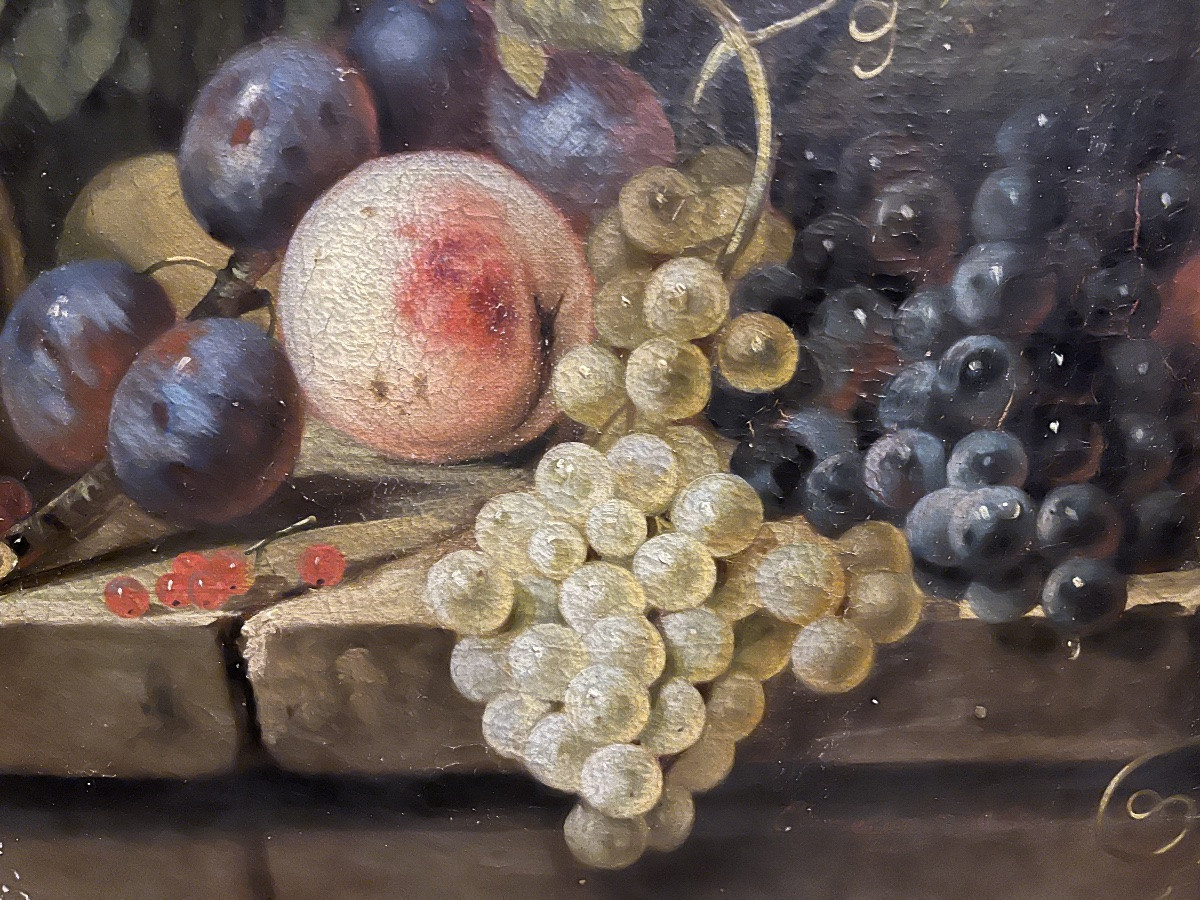 Grande huile sur toile, nature morte aux fruits. XIX eme siècle, France.-photo-3