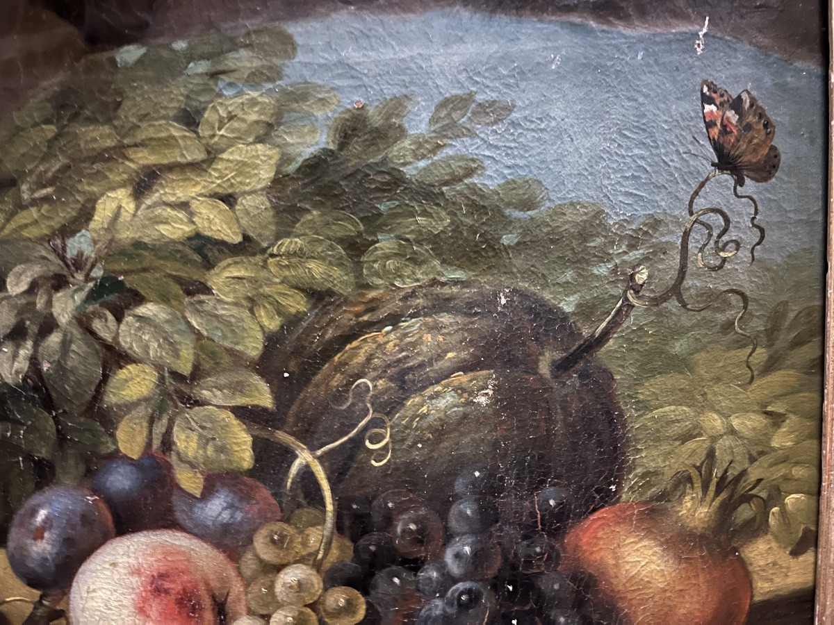 Grande huile sur toile, nature morte aux fruits. XIX eme siècle, France.-photo-2