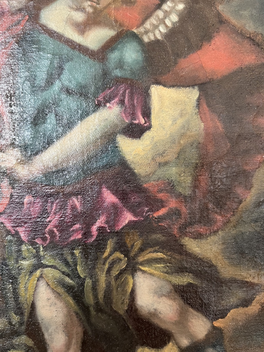 Huile sur toile, école de Cuzco, St Michel terrassant le dragon. Fin XVII eme. -photo-1