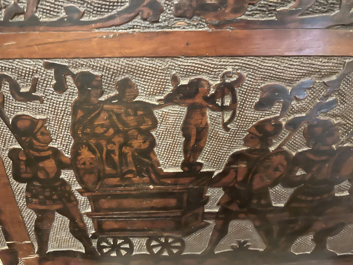Rare panneau de cassonne, Italie, XVI eme siècle.-photo-2