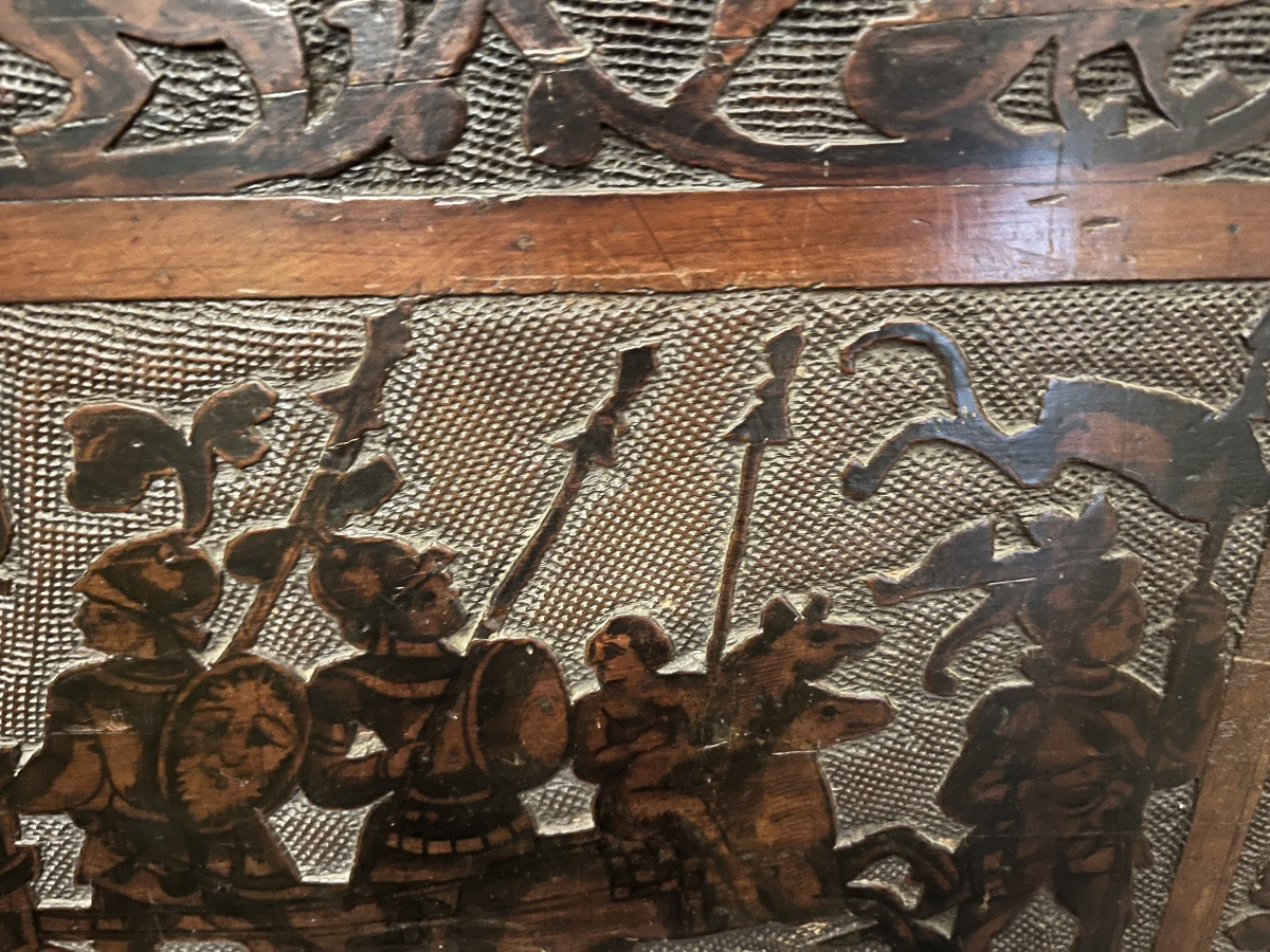 Rare panneau de cassonne, Italie, XVI eme siècle.-photo-3