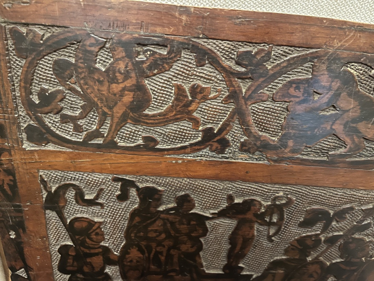 Rare panneau de cassonne, Italie, XVI eme siècle.-photo-2