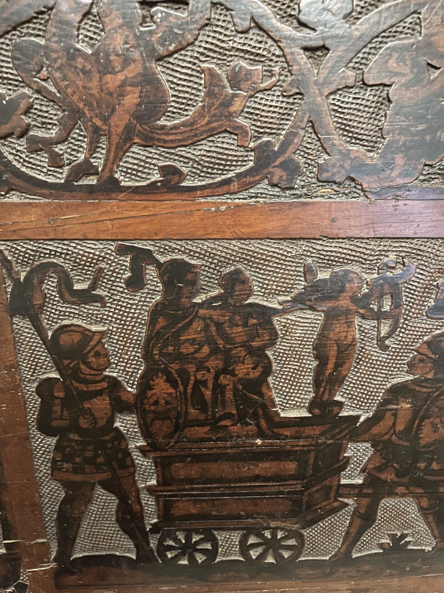 Rare panneau de cassonne, Italie, XVI eme siècle.-photo-3