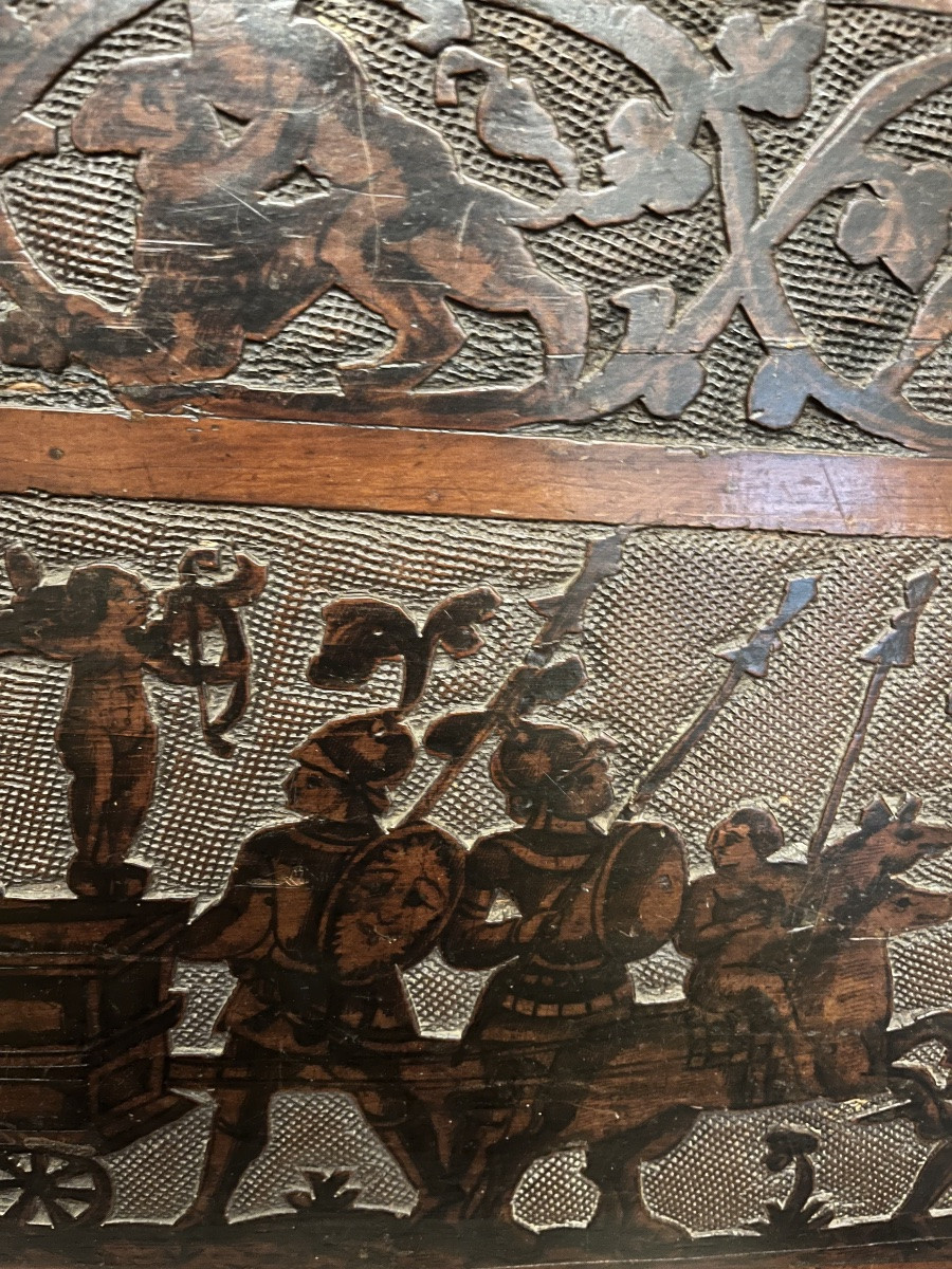 Rare panneau de cassonne, Italie, XVI eme siècle.-photo-4