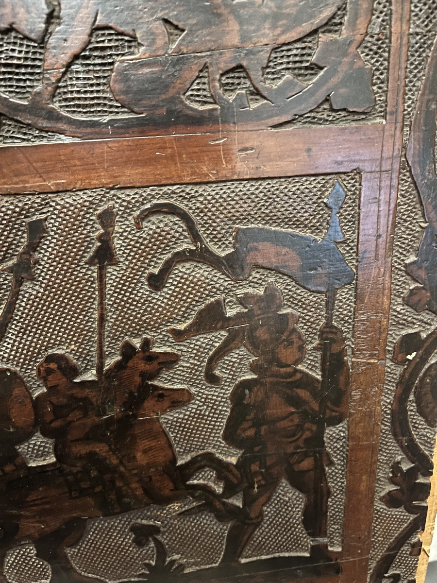 Rare panneau de cassonne, Italie, XVI eme siècle.-photo-5