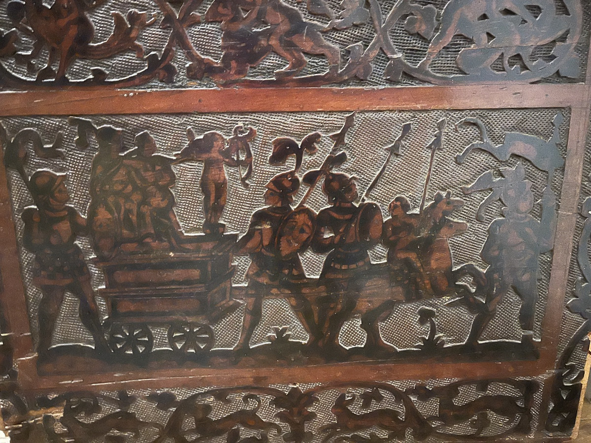 Rare panneau de cassonne, Italie, XVI eme siècle.