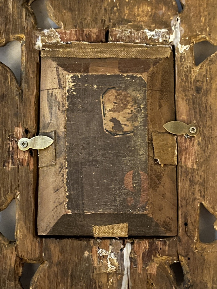 Petite huile sur bois XVIII eme France, dans un cadre italien très ouvragé XVIII eme.-photo-7