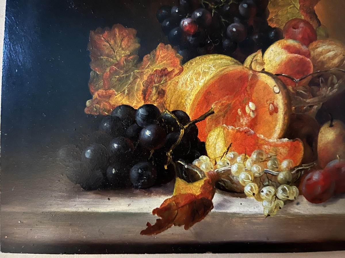 Petite nature morte, huile sur panneau, fin 19 eme, France -photo-2