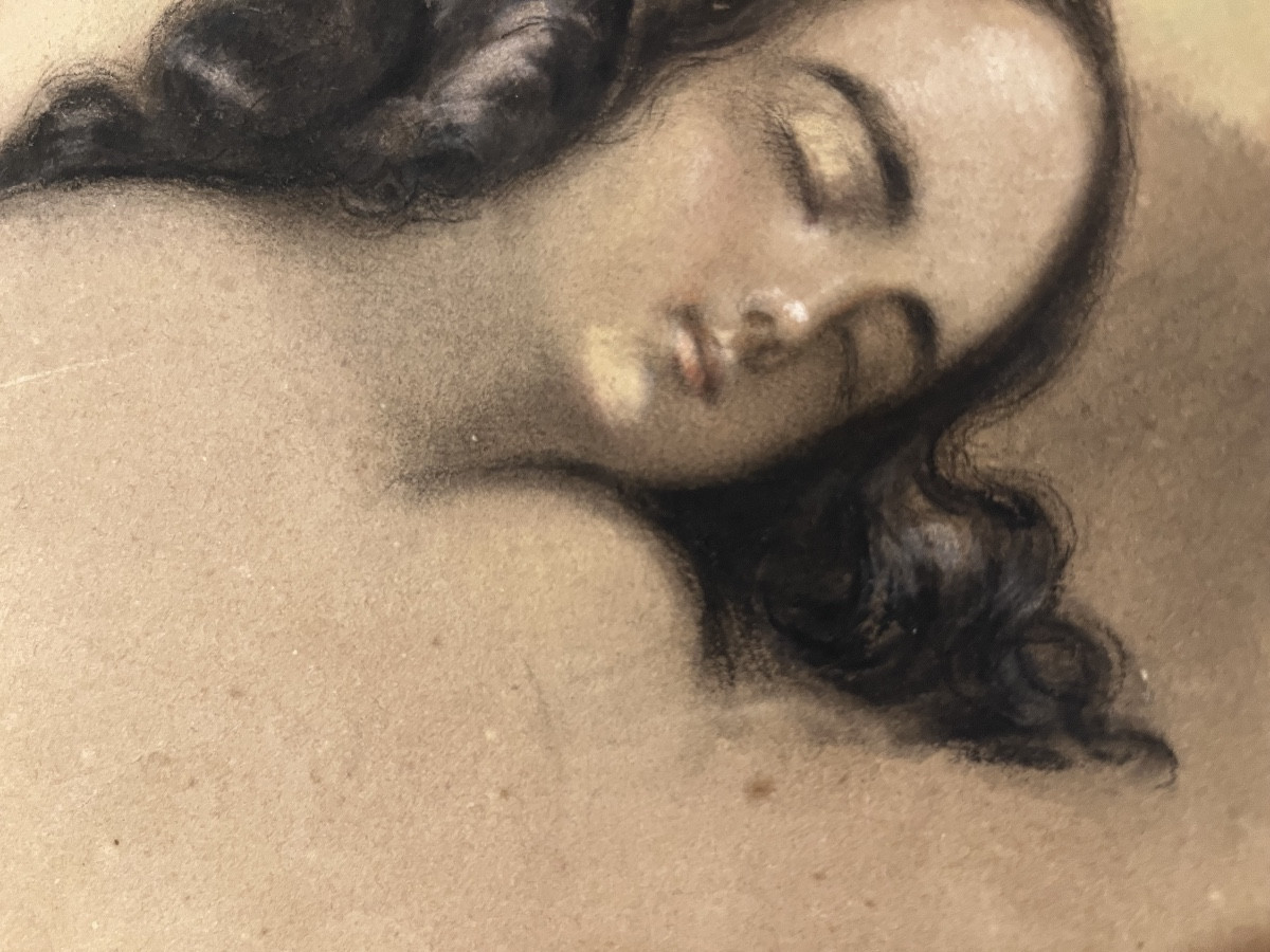 Visage d’une jeune fille endormie, chevelure luxuriante, vers 1820/30. France-photo-3