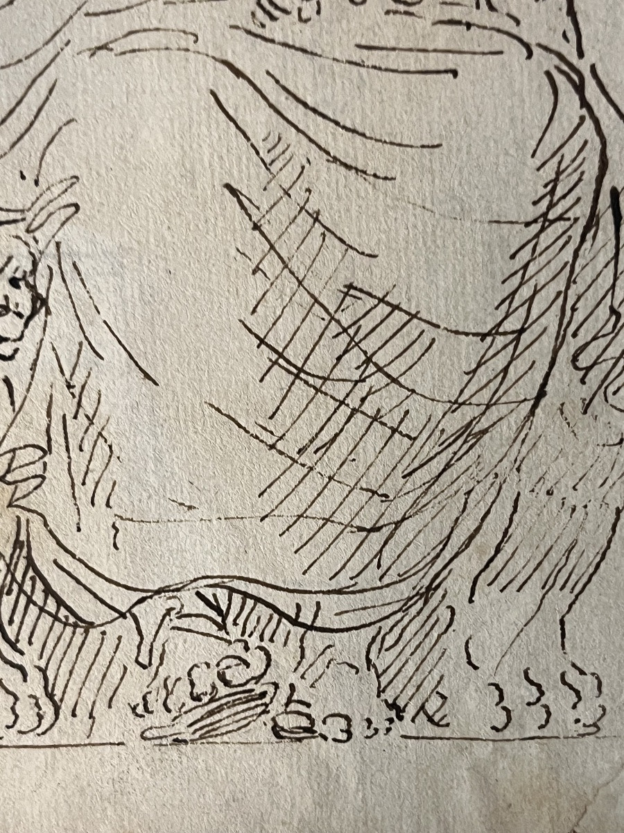 Drawing, An Antic God Sitting On A Trône With Lions Legs As Support. Attributed To Hubert Robe.-photo-1