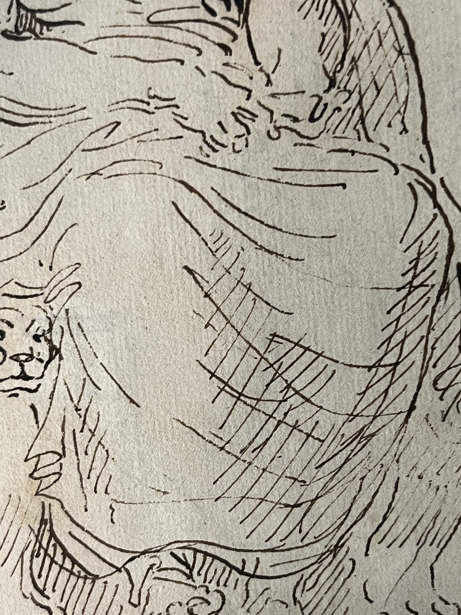 Drawing, An Antic God Sitting On A Trône With Lions Legs As Support. Attributed To Hubert Robe.-photo-4