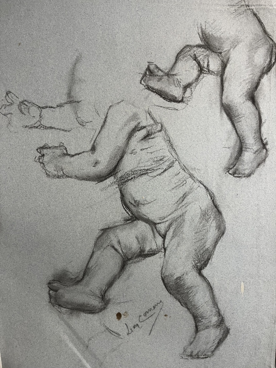 Large Sketch In Black Chalk, By Léon Comerre. Late 19th, Early 20th Century. -photo-2