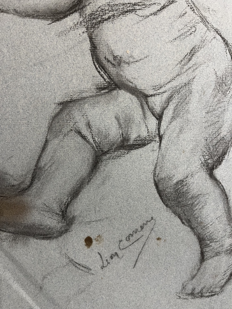 Large Sketch In Black Chalk, By Léon Comerre. Late 19th, Early 20th Century. -photo-3