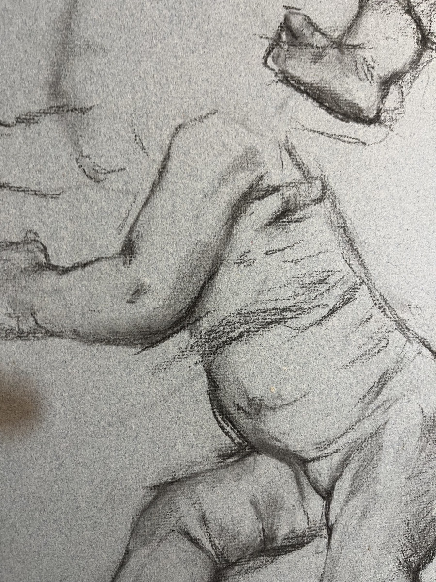 Large Sketch In Black Chalk, By Léon Comerre. Late 19th, Early 20th Century. -photo-4