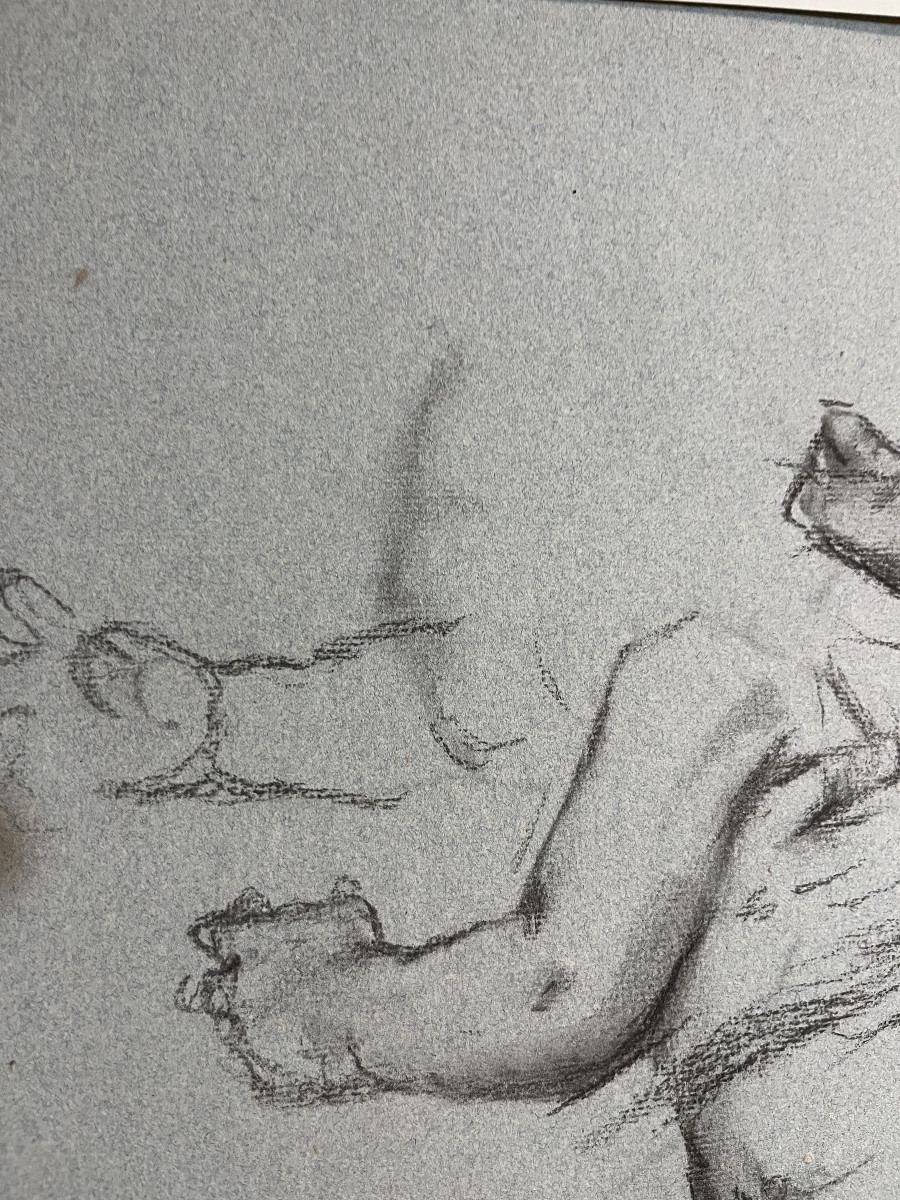 Large Sketch In Black Chalk, By Léon Comerre. Late 19th, Early 20th Century. -photo-1